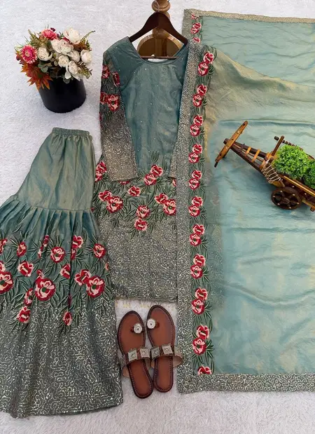 Green Colour Pure Fendy Silk With Heavy Embroidery Sequence Work Readymade Suits Nsr 887